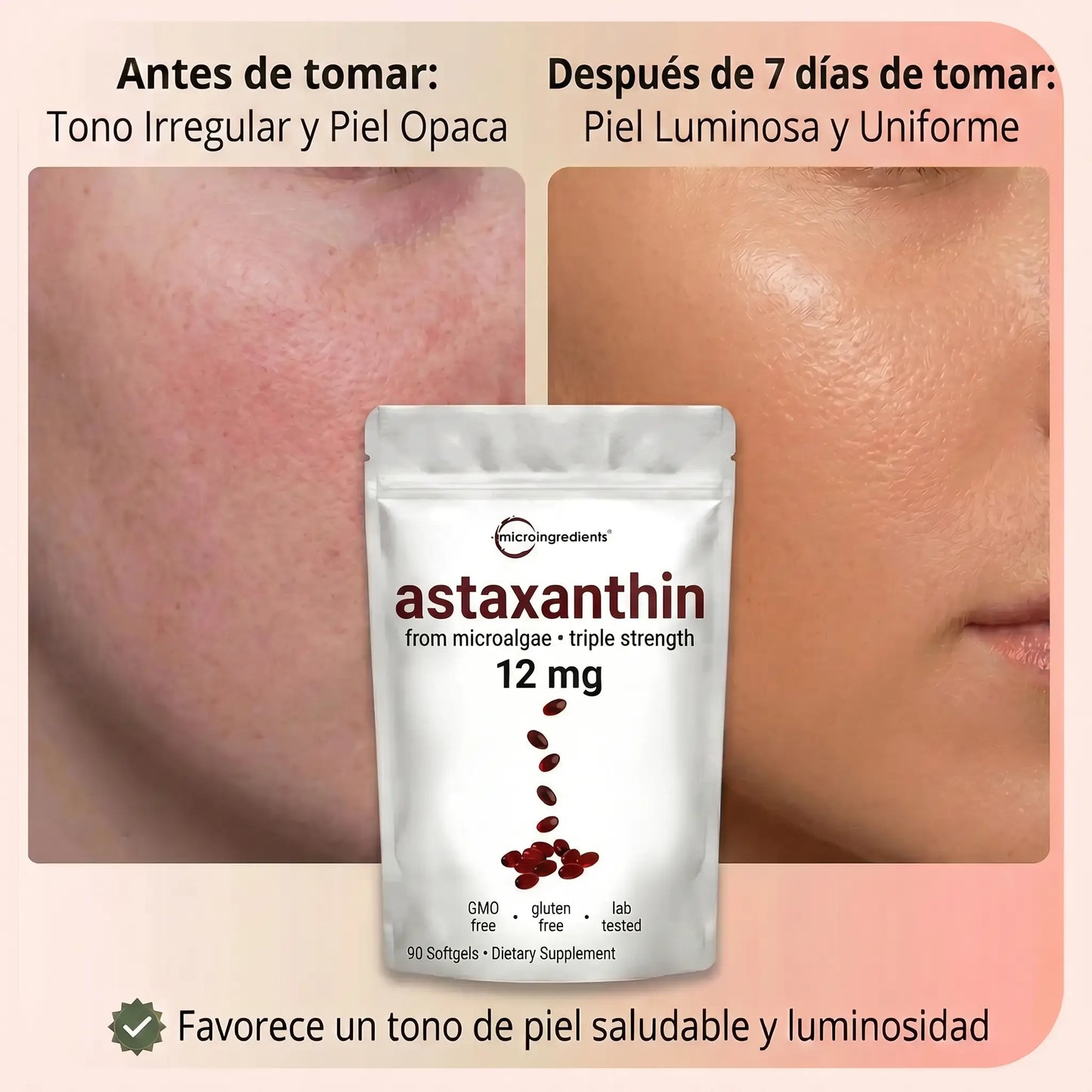 Astaxanthin® 12mg de Antioxidante Diario Para Una Piel Más Luminosa, Saludable & Protegida
