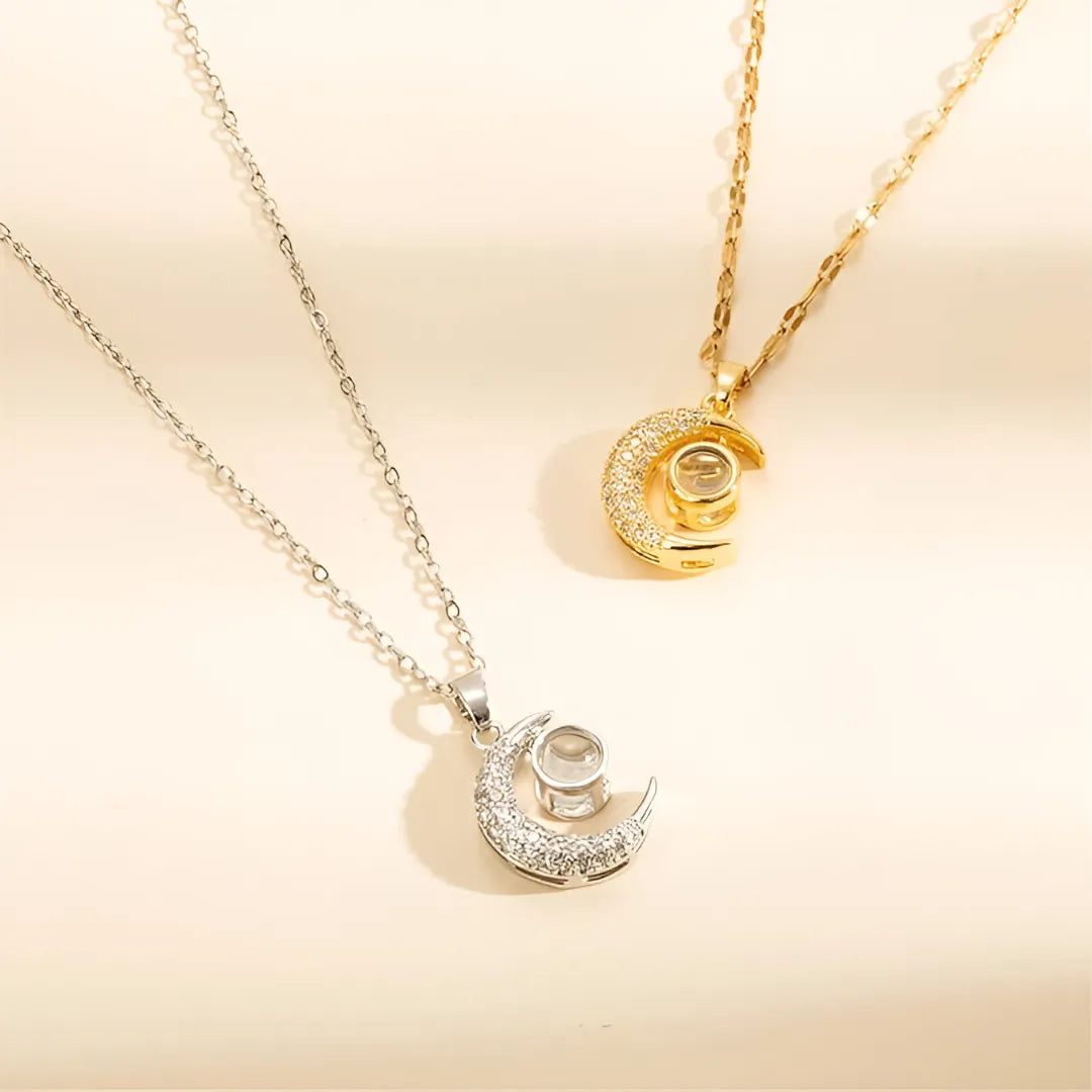 COLLAR LUNA PROYECTA FRASE TE AMO EN 100 IDIOMAS