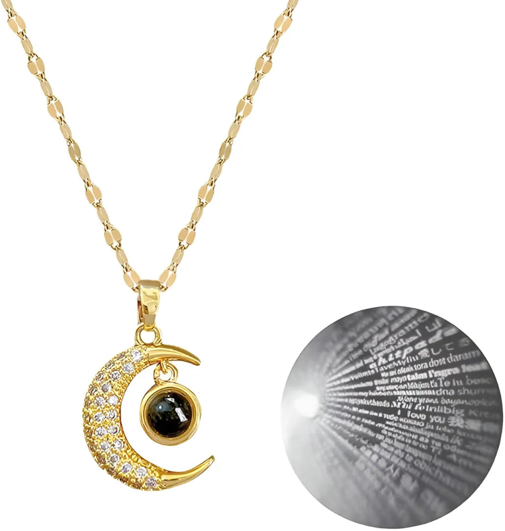 COLLAR LUNA PROYECTA FRASE TE AMO EN 100 IDIOMAS