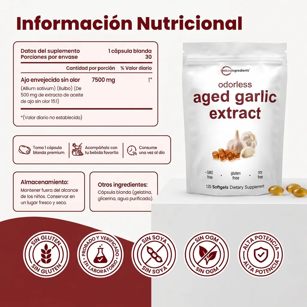 Microingredients® Ajo Envejecido 24 Meses - Baja y Estabiliza Tu Presión Naturalmente