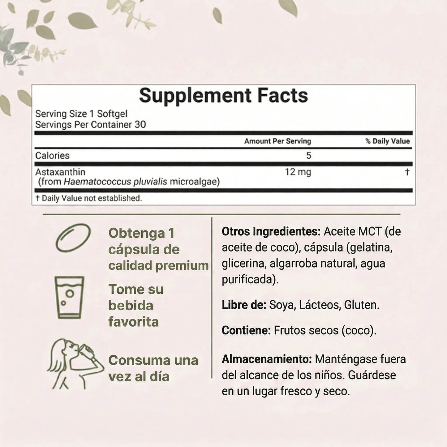 Astaxanthin® 12mg de Antioxidante Diario Para Una Piel Más Luminosa, Saludable & Protegida