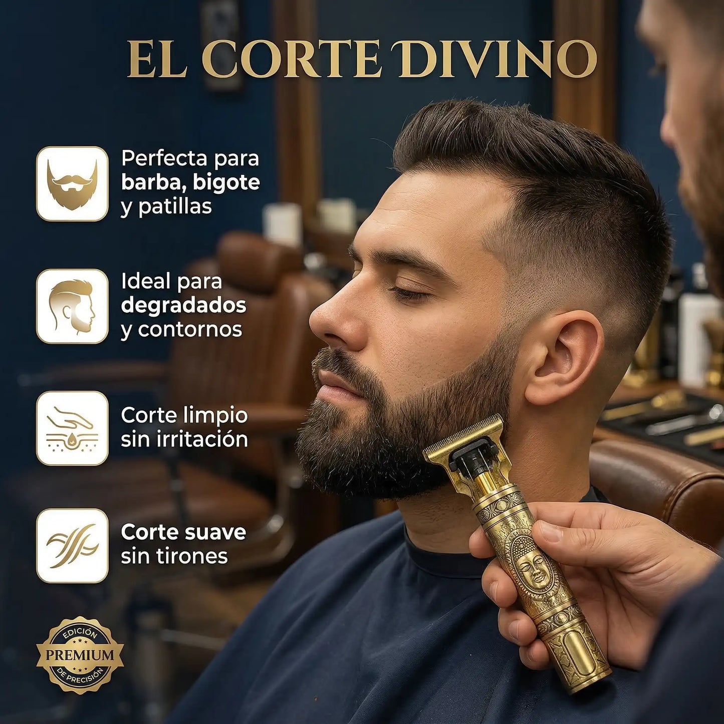 Patillera Profesional Buda® Corte Preciso para Barba, Bigote, Patillas y Cabello