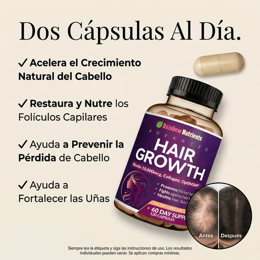 HAIR GROWTH® Vitaminas Para el Crecimiento del Cabello | Suministro Para 60 Días