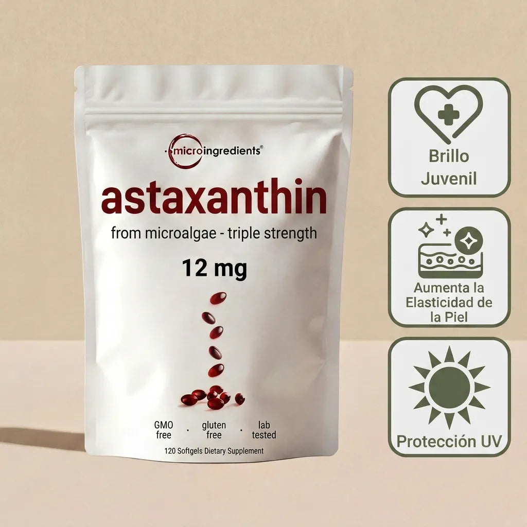 Astaxanthin® 12mg de Antioxidante Diario Para Una Piel Más Luminosa, Saludable & Protegida