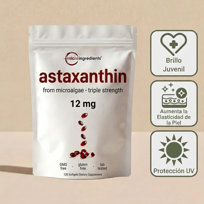 Astaxanthin® 12mg de Antioxidante Diario Para Una Piel Más Luminosa, Saludable & Protegida