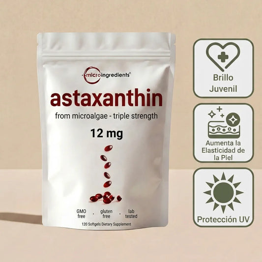 Astaxanthin® 12mg de Antioxidante Diario Para Una Piel Más Luminosa, Saludable & Protegida
